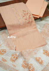 Peach Orange - Embroidered Salwar Suit Material - Top, Bottom and Dupatta - Best for Office Wear