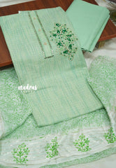 Mint Green - Embroidered Salwar Suit Material - Top, Bottom and Dupatta - Best for Office Wear