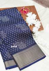 Navy blue - Light weight Vasundra printed silk