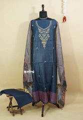 Amitha – Mom and Daughter Combo Tussar Silk - Blue Salwar Set Muted Lavender with Saree