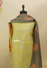 Sap Green - 3 piece bagru semi tussar salwar suit