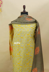 Sap Green - 3 piece bagru semi tussar salwar suit