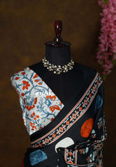 Jade Black - Ajrakh semi Modal silk - Perfect for Regular Wear