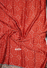 Black - Ajrakh semi Modal silk half and half pattern