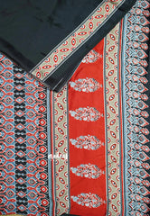 Black - Ajrakh semi Modal silk half and half pattern