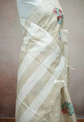Sithara - Semi Tussar saree with rose full embroidery - Jute beige