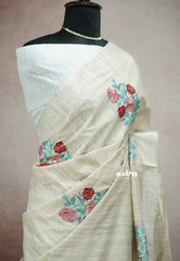 Sithara - Semi Tussar saree with rose full embroidery - Jute beige