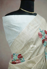 Sithara - Semi Tussar saree with rose full embroidery - Jute beige