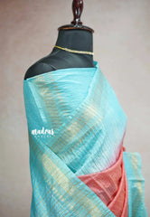 Sithara - Semi Tussar saree Blue with peach gradient pattern with checks body