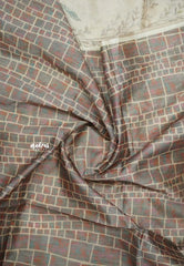 Roopa - Premium Chappa semi tussar floral prints with embroidery outline - Beige