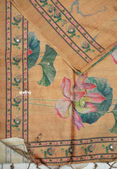 Roopa - Premium Chappa semi tussar floral prints with embroidery outline - Pale orange