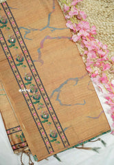 Roopa - Premium Chappa semi tussar floral prints with embroidery outline - Pale orange