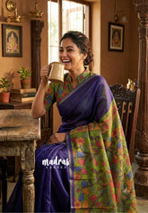 Violet Purple - Shalini Premium Kota Silk with Kalamkari Pallu and Blouse - Best for Small Functions