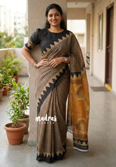 Pastel Brown - Shalini Fancy Kota Cotton with Checks - Best for Office Wear
