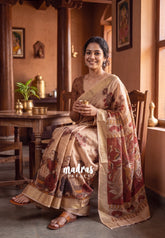 Almond Brown - Shalini Premium Kota Silk Kalamkari Prints with Small Border - Best for Small Functions