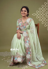 Creamy Pista Green - Shalini - Premium Super Net Saree with Embroidery and Organza Embroidery Border - Best for Office Wear / Hightea party