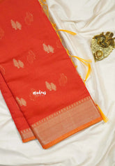 Dual Shade Sunset Orange - Shalini Banarasi Lightweight Kota Silk Saree with Zari Border - Best for Wedding Functions