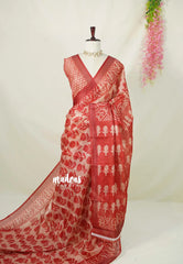 Peach Red - Shalini Fancy Kota Cotton with Prints - Best for Office Wear