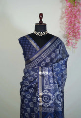 Indigo Blue - Shalini Fancy Kota Cotton with Florla Prints - Best for Office Wear