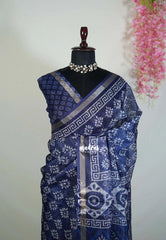 Indigo Blue - Shalini Fancy Kota Cotton with Florla Prints - Best for Office Wear