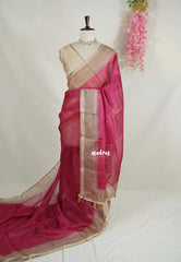 Beet Pink - Shalini Premium Kota Silk Saree Plain with Contrast Border and Blouse - Best for Office Wear | Casual Wear