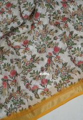 Ivory White - Shalini Premium Kota Silk Floral Prints with Small Border - Best for Small Functions