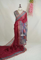 Muted Wine Maroon - Shalini Premium Kota Silk Saree with Multi Checks Pallu and Blouse - Best for Office Wear | Casual Wear