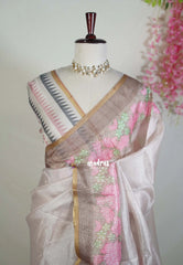 Taupe Beige - Shalini Premium Kota Silk Saree with Floral Border - Best for Small Functions | Casual Wear