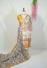 Ivory White - Shalini Premium Kota Silk Floral Prints with Small Border - Best for Small Functions
