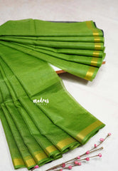 Fresh green with Black - Shalini Premium kota silk with small border contrast pallu and blouse