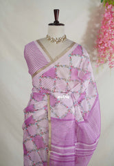 Lilac Pink - Shalini Premium Kota Silk with Flower Prints Checks Pattern - Best for Office Wear | Casual Wear