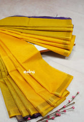 Mango yellow with Purple - Shalini Premium kota silk with small border contrast pallu and blouse