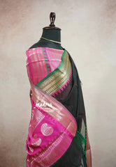 Shalini Premium kota silk with traditional Ganga jamuna border - Black