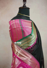 Shalini Premium kota silk with traditional Ganga jamuna border - Jet Black