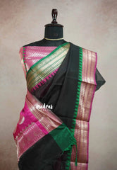 Shalini Premium kota silk with traditional Ganga jamuna border - Black