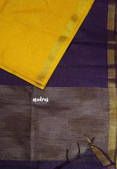 Mango yellow with Purple - Shalini Premium kota silk with small border contrast pallu and blouse