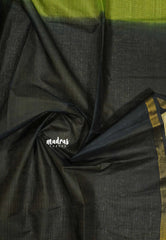 Fresh green with Black - Shalini Premium kota silk with small border contrast pallu and blouse