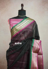 Shalini Premium kota silk with traditional Ganga jamuna border - Black