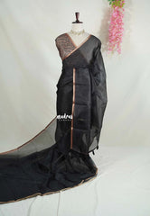 Jet Black - Shalini Premium Kota Silk Saree Plain with Floral Printed Blouse - Best for Office Wear | Casual Wear
