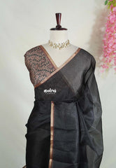 Jet Black - Shalini Premium Kota Silk Saree Plain with Floral Printed Blouse - Best for Office Wear | Casual Wear