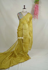 Yellowish Green - Shalini Premium Kota Silk Saree Plain with Floral Printed Blouse - Best for Office Wear | Casual Wear