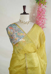 Yellowish Green - Shalini Premium Kota Silk Saree Plain with Floral Printed Blouse - Best for Office Wear | Casual Wear