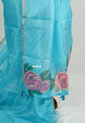 Bright Sky Blue - Shalini Premium Kota Silk Saree with Floral Printed Blouse - Best for Office Wear | Casual Wear