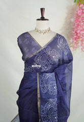 Midnight Blue - Shalini Premium Kota Silk Saree with Peacock Printed Border - Best for Office Wear | Casual Wear