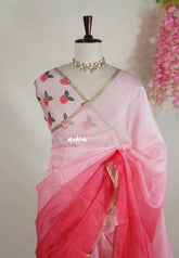 Rose Blush - Shalini Premium Kota Silk Gradient Saree with Flower Printed Blouse - Best for Office Wear | Casual Wear