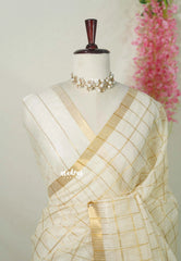 Ivory White - Shalini Premium Kota Silk Checks with Double Blouse Combo - Best for Small Functions
