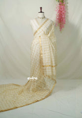 Ivory White - Shalini Premium Kota Silk Checks with Zari Border - Best for Small Functions