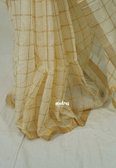 Ivory White - Shalini Premium Kota Silk Checks with Double Blouse Combo - Best for Small Functions