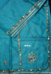 Teal Blue - Premium Kota Silk with Hand Stitched Embroidery - Best for Office Wear | Hightea Party