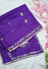 Rich Purple - Premium Kota Silk with Hand Stitched Embroidery - Best for Office Wear | Hightea Party
